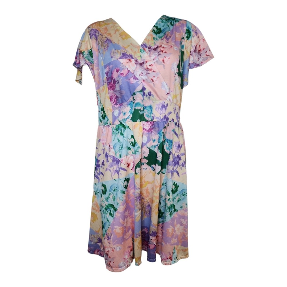 Lane Bryant Dress Womens Plus Size 22/24P Petite Pastel Floral Tie Waist Pretty